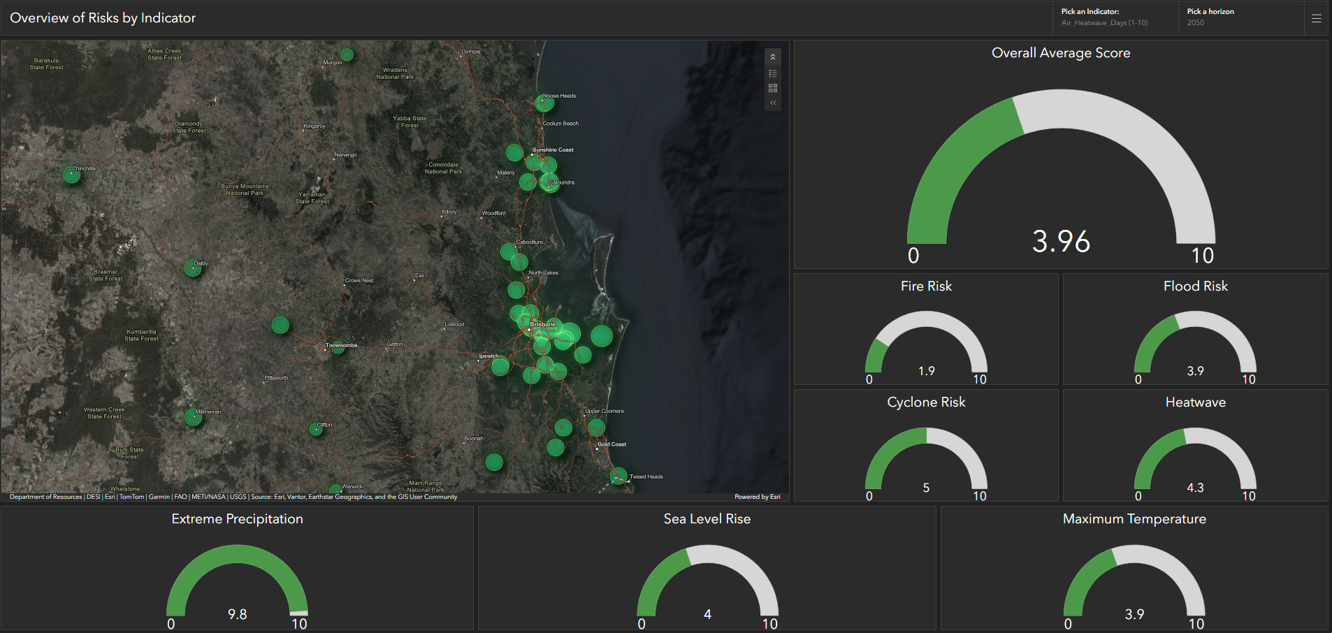 Risks indicator dashboard Esri 