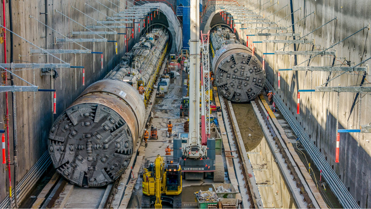 Dual boring machines used at Sydney Metro West Central tunneling package.