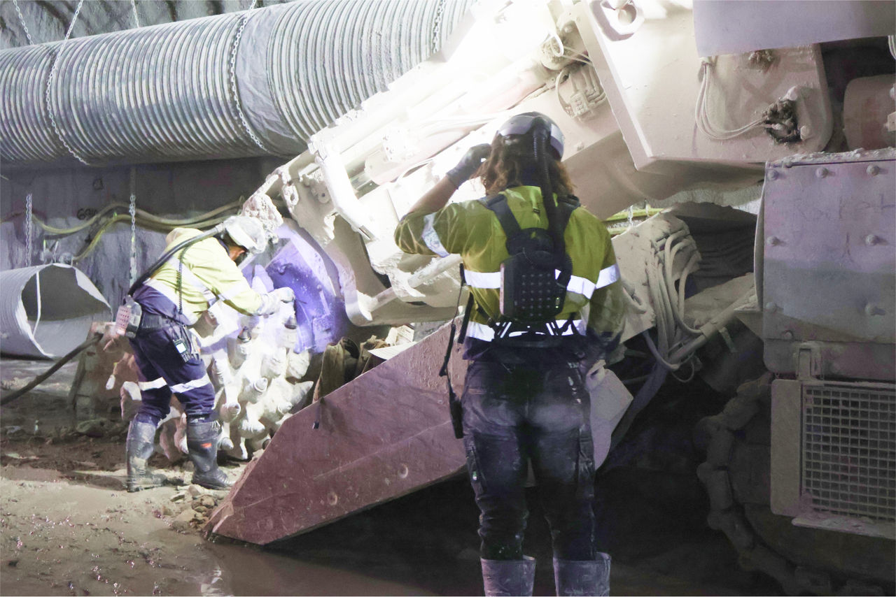 A roadheader machine in the Western Harbour Tunnel, Sydney, Australia.