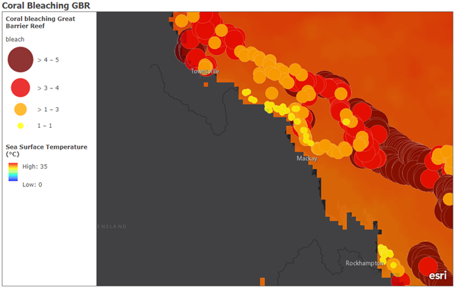 Esri ArcGIS Online mapping coral bleaching across the Great Barrier Reef
