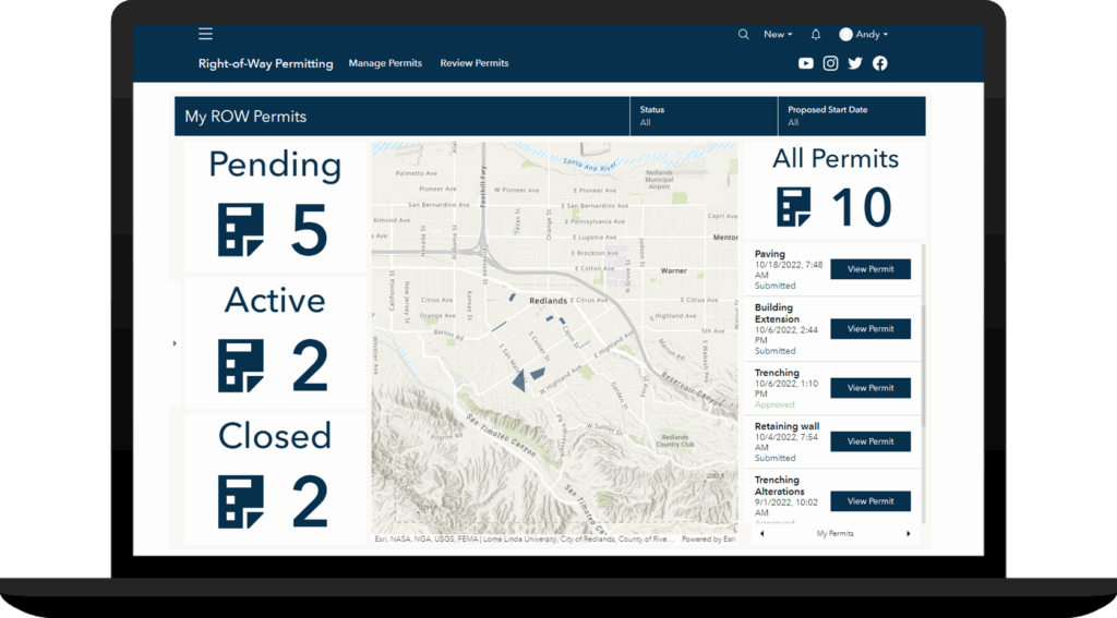 Right-of-Way permit tracking