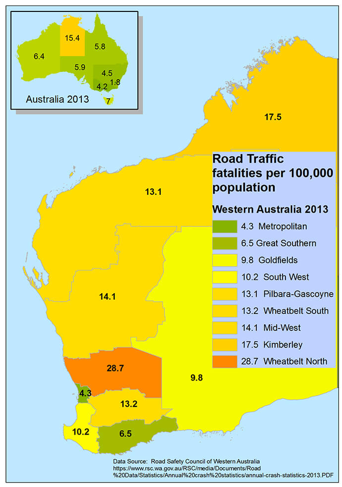 Map 3.  Western Australia Road Traffic Fatalities 2013