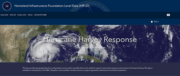 Real-time geospatial data catalogue for Hurricane Harvey