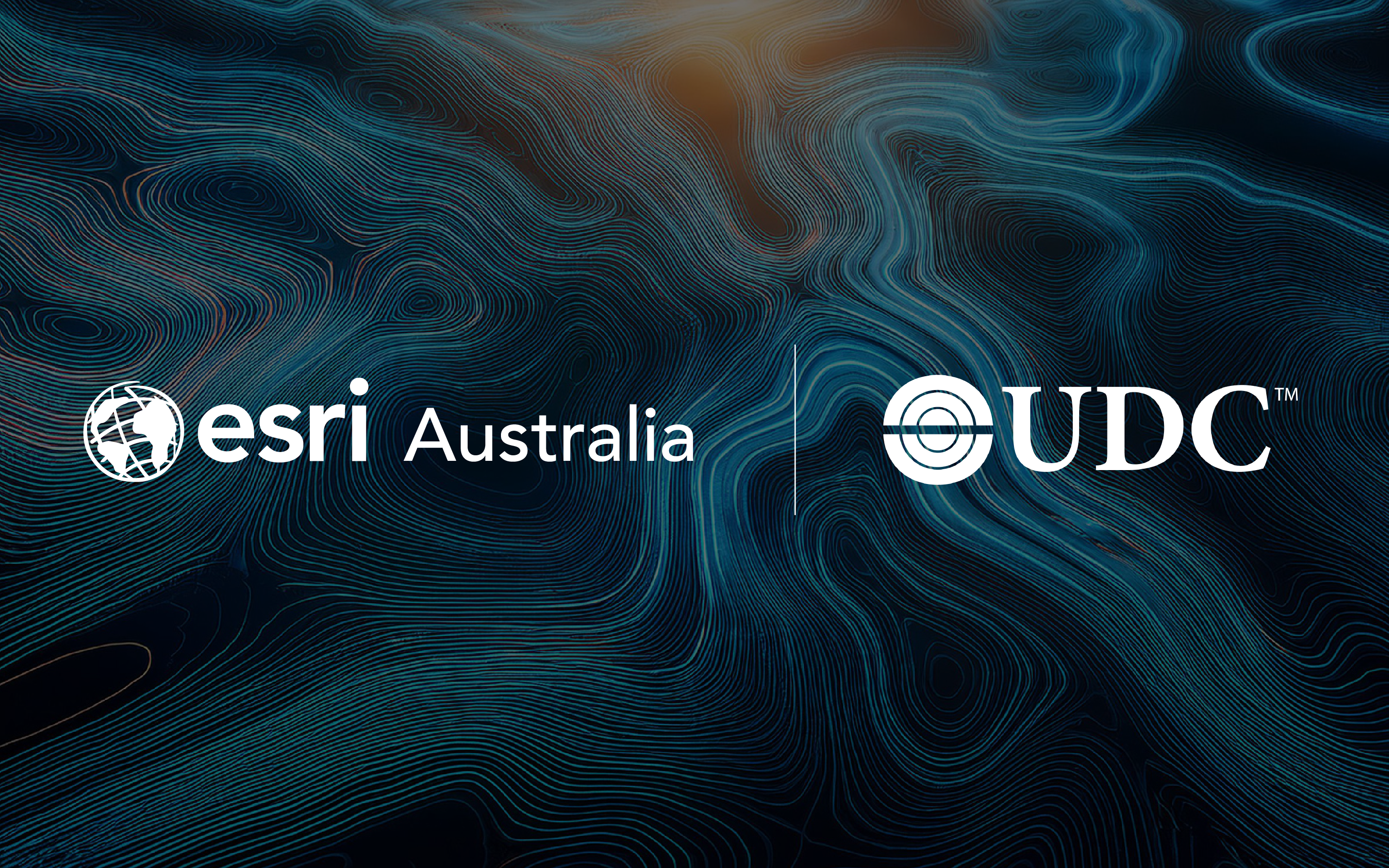 Esri Australia and UDC logo on decorative geospatial inspired background 