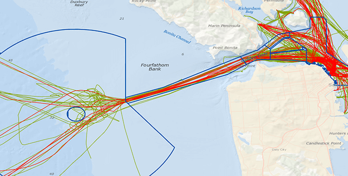 Vessel tracks created using GeoAnalytics Server 