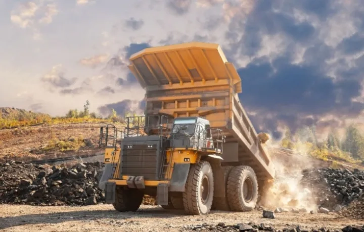 Mining haul truck dumping its load