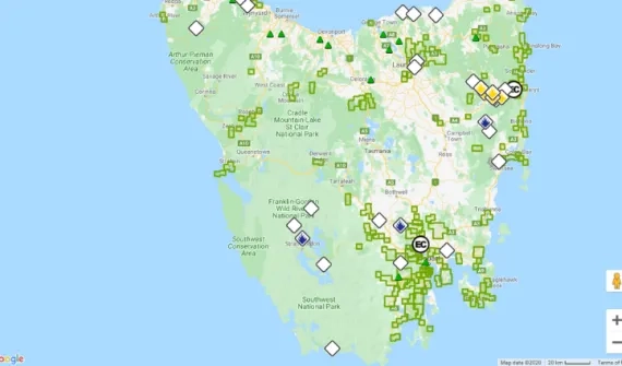 Current bushfires in Tasmania