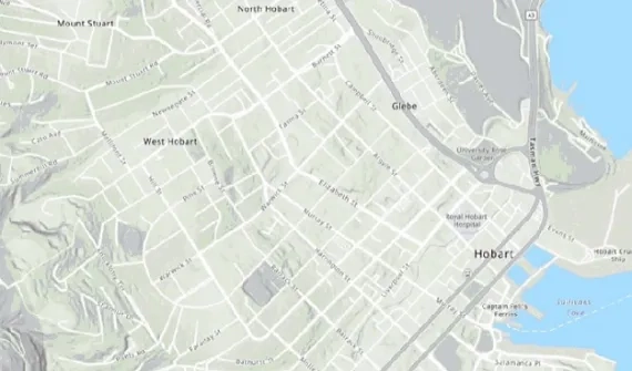 Map view of a section of Hobart 