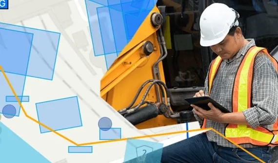 Construction worker with device