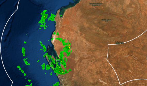 DTN rain radar map of Western Australia