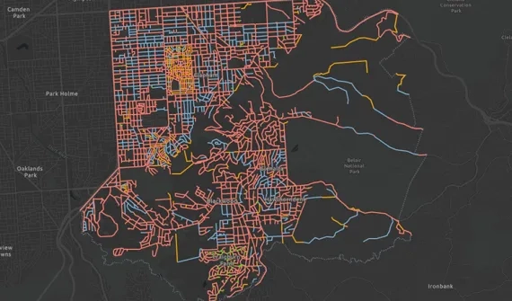 Map of City of Mitcham roads