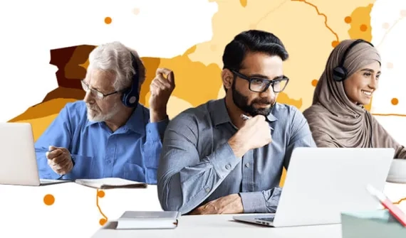 Montage of three people working