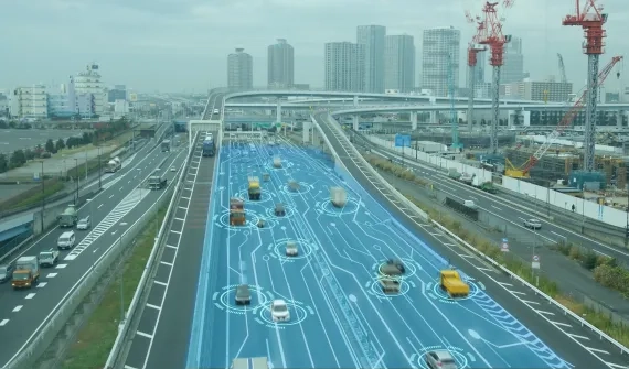 Highway with cars on it and digital overlay 