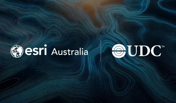 UDC and Esri Australia Logo Lock Up with designed background