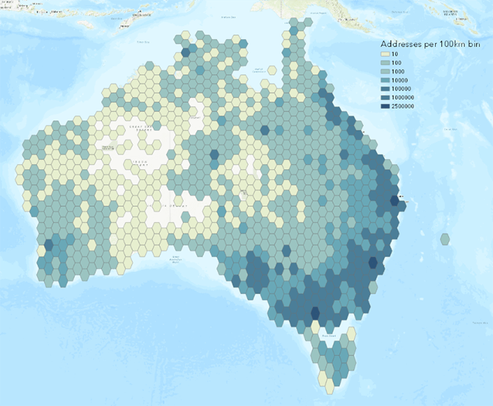 Australian addresses per 100km