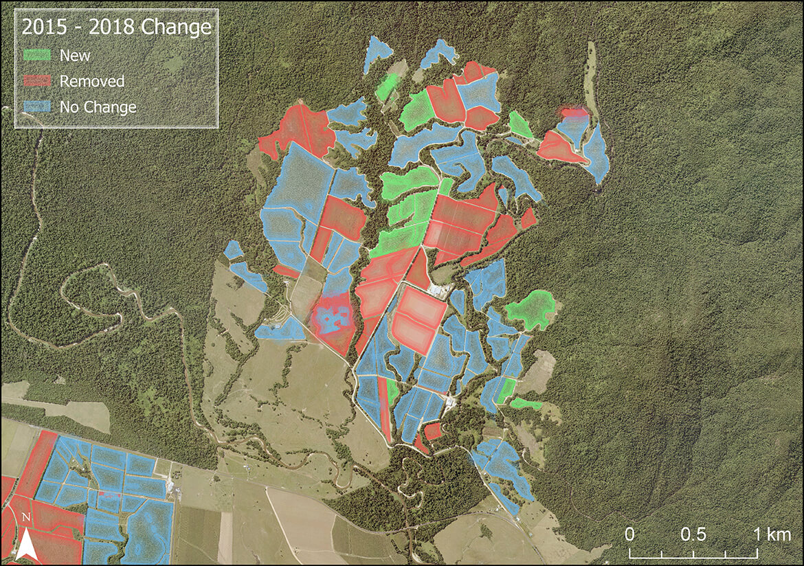 This model exemplifies how land use has changed over time, showing a banana plantation’s transformation from 2015 to 2018 in North Queensland.