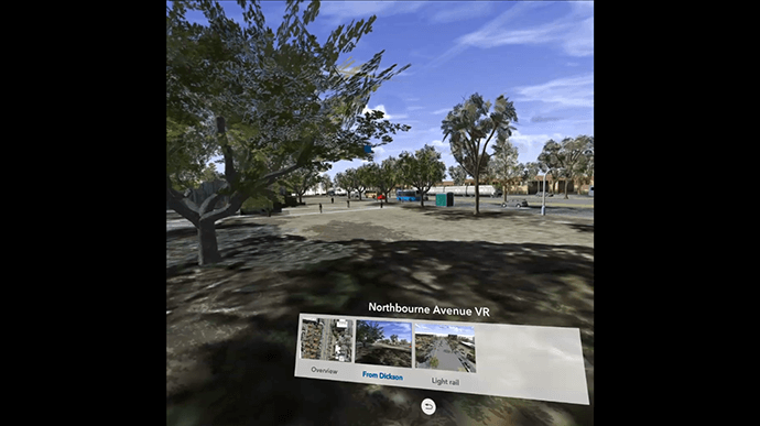 Canberra light rail simulation in the ArcGIS 360 VR app