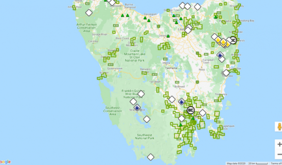 Current bushfires in Tasmania